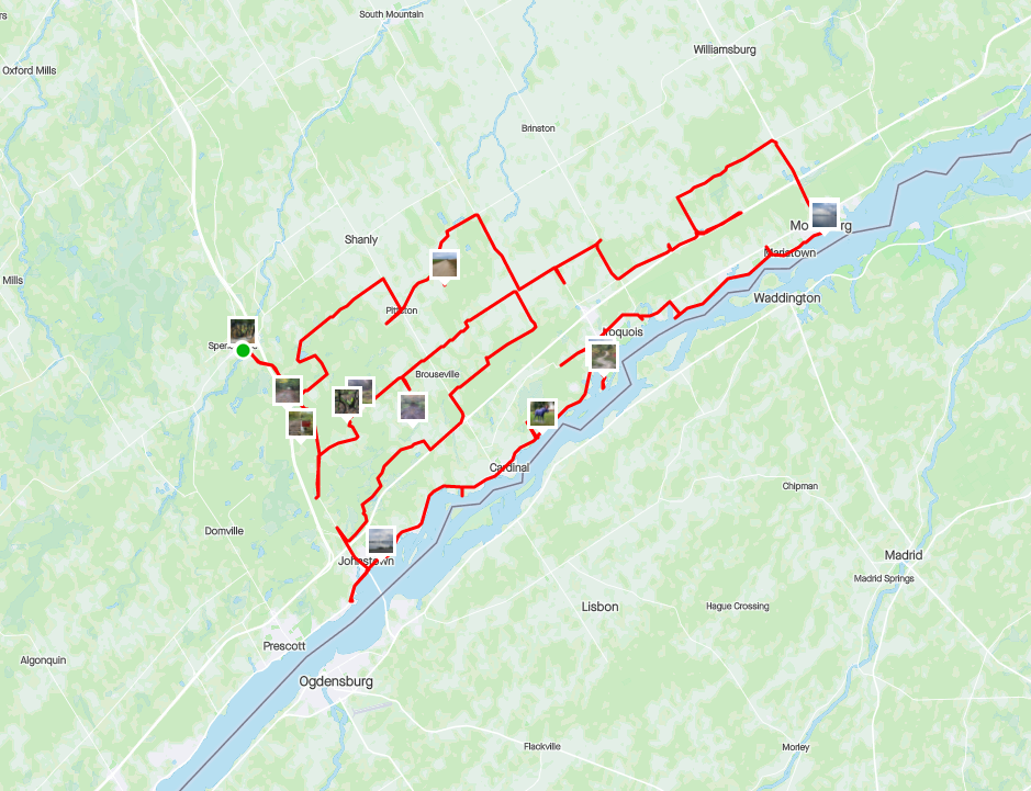 A map showing the GPS trace of Jason Kincaid's bike ride