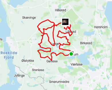 A map showing the GPS trace of Elers Christian Boesen's bike ride