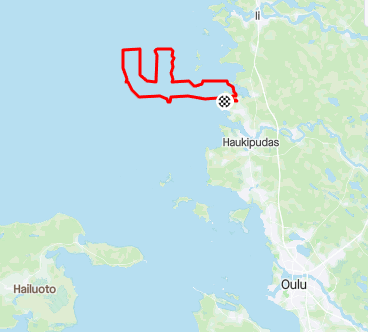 A map showing the GPS trace of Pekka Tahkola's bike ride