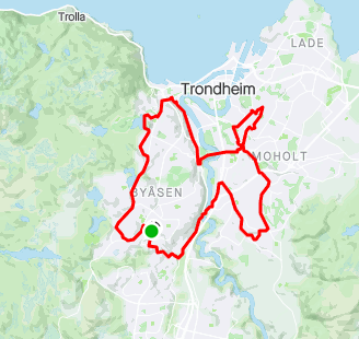A map showing the GPS trace of Tor Hovland's bike ride