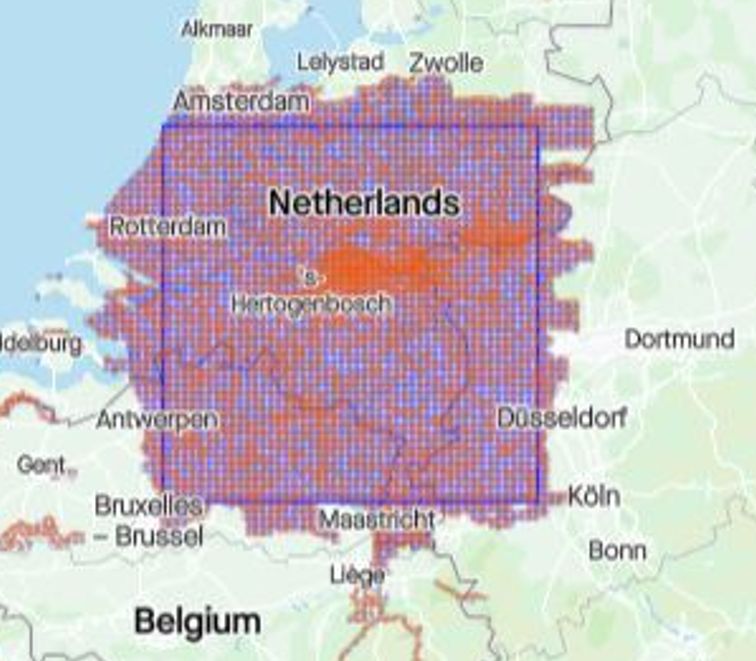 Willem's Oving 100x100 square covering part of the Netherlands and Belgium